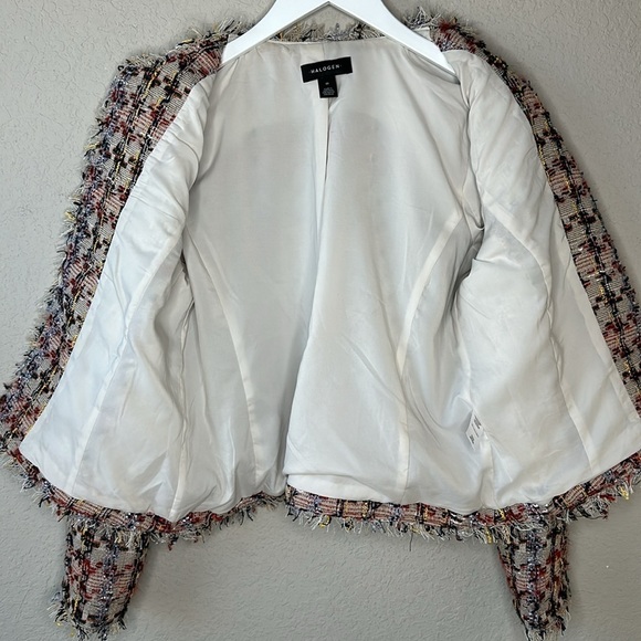 Halogen Tan Elsie Tweed Multicolored Frayed Edge Jacket Size Medium - Picture 6 of 11